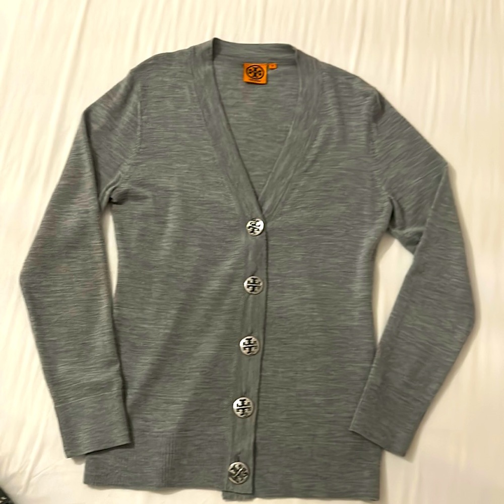 Gray Tory Burch cardigan size medium. Like new condition!!